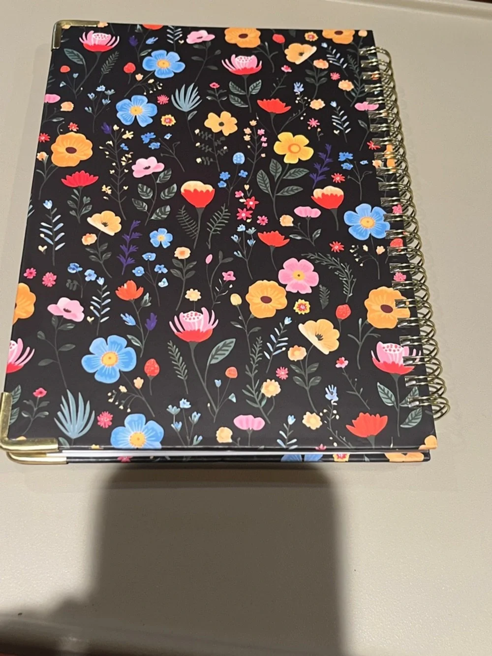 2026 Floral Spiral-Bound Planner - Black with Multicolor Flowers MUST BUNDLE